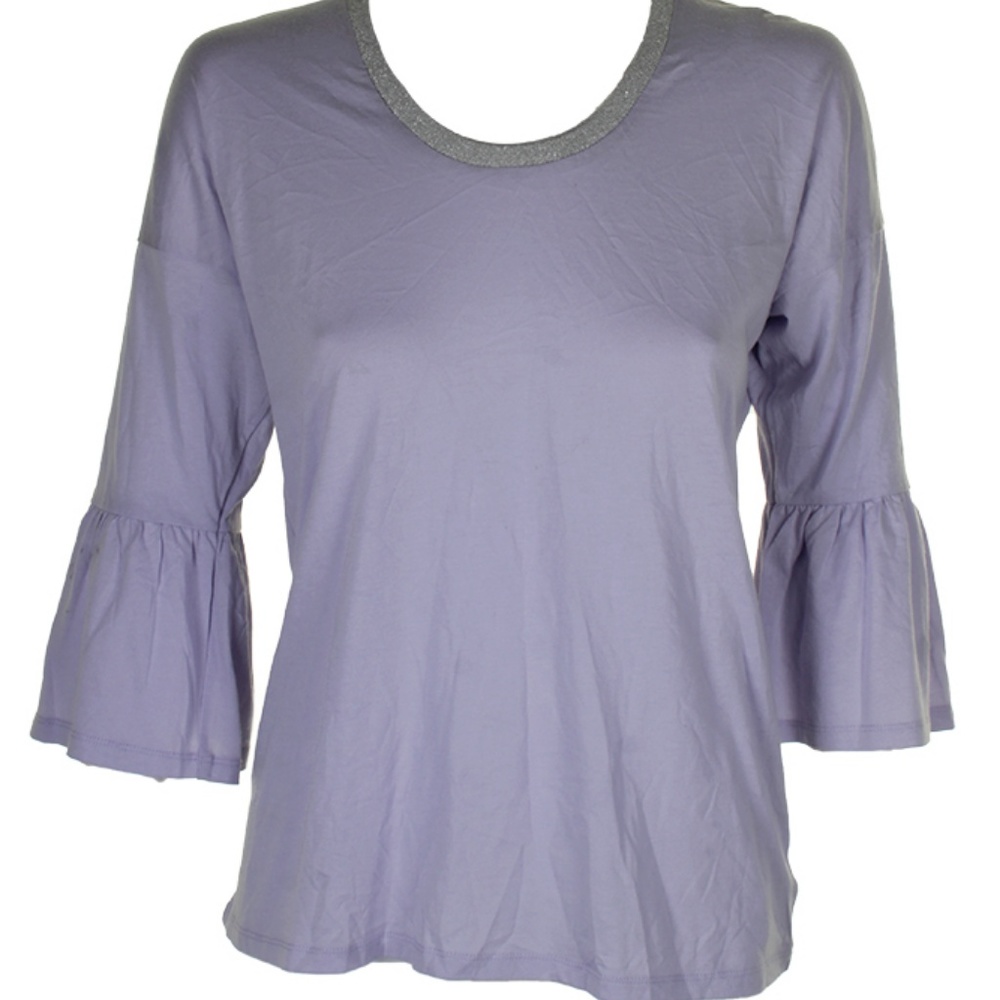 Michael Kors Lav Metallic Trim Bell Sleeve Top L